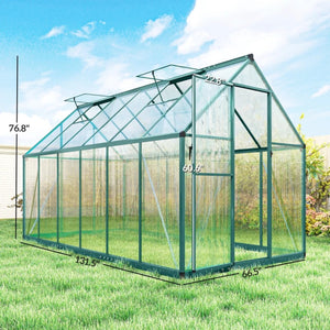 English Elm Walk-in Aluminum Greenhouse with Polycarbonate Panels and Dual Roof Vents for Year-round Growth T3971P455075
