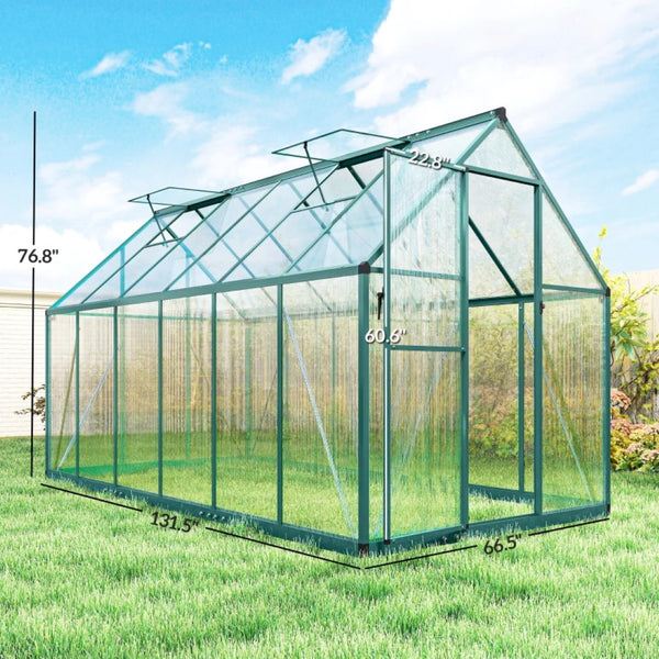 English Elm Walk-in Aluminum Greenhouse with Polycarbonate Panels and Dual Roof Vents for Year-round Growth T3971P455075
