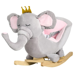 English Elm Elephant Plush Toddler Rocking Toy with Sound Effects Steel Frame and Sparkly Crown T3971P442354