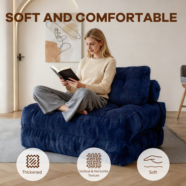 English Elm Modular Floor Sectional Corduroy Sofa Bed Low Profile Convertible for Studio Living Blue W3737P426645