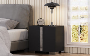 English Elm Modern Two Drawer Nightstand with Slim Metal Legs and Mirrored Bar Handles for Bedroom Black W5271P416540
