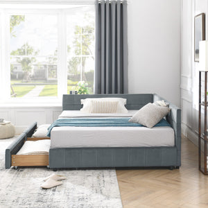 English Elm Full Size Velvet Upholstered Tufted Sofa Bed Frame With Storage, Grey Loveseat & Comfortable Seating W487S00308