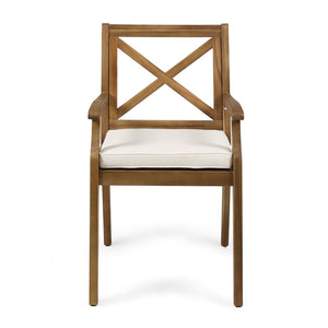 English Elm Christopher Knight Home® - PERLA Outdoor Dining Chair Set of 2 with Water‑Resistant Cushions, Acacia Wood, Comfortable Seating Cream,Teak N762P251938A