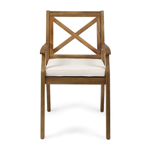 English Elm Christopher Knight Home® - PERLA Outdoor Dining Chair Set of 2 with Water‑Resistant Cushions, Acacia Wood, Comfortable Seating Cream,Teak N762P251938A