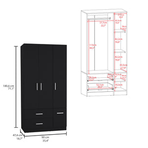 English Elm Sebree Tall Armoire Closet with Hanging Rod, Six Shelves, Two Drawers & Three Cabinets for Organized Storage Black 41.3 L x 22.8 W x 5.9 H B070S00231