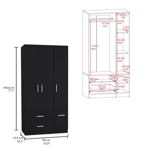 English Elm Sebree Tall Armoire Closet with Hanging Rod, Six Shelves, Two Drawers & Three Cabinets for Organized Storage Black 41.3 L x 22.8 W x 5.9 H B070S00231