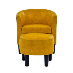 English Elm PU PU Leather Barrel Chair with Ottoman Modern Faux Leather Accent Seat Set Kiln-Dried Wood Frame, Rounded Back for Comfort and Stylish Living Room Appeal Yellow B343P317240