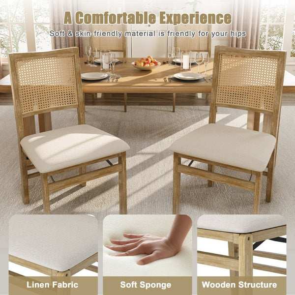 English Elm Scandinavian Solid Wood Dining Chairs with Woven Rattan Back Cushioned Seat Set of 2 W395P317025
