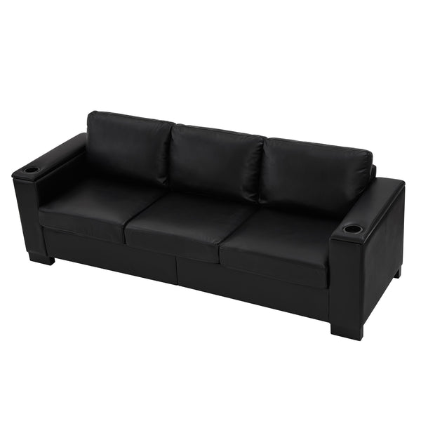 English Elm 93.7" Modern Living Room Sofa with Cup Holder & Hidden Storage, Upholstered Polyester, Durable Frame Black W1097S00201