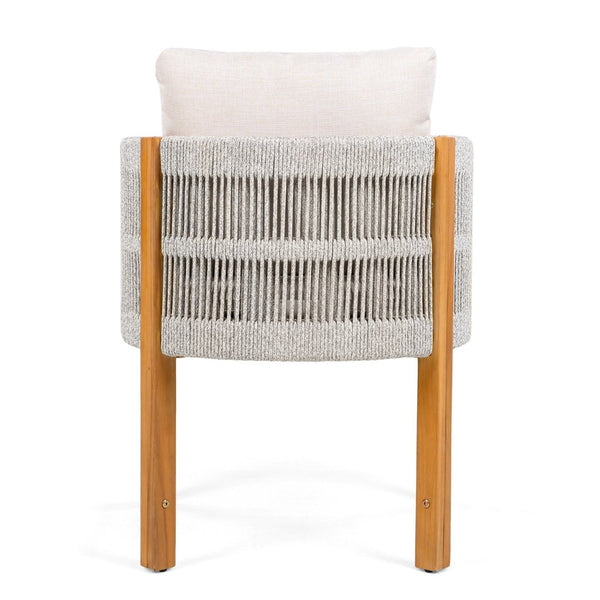 English Elm Acacia Wood Outdoor Dining Chair Set with Rope Arms and Waterproof Cushions N779P279983W