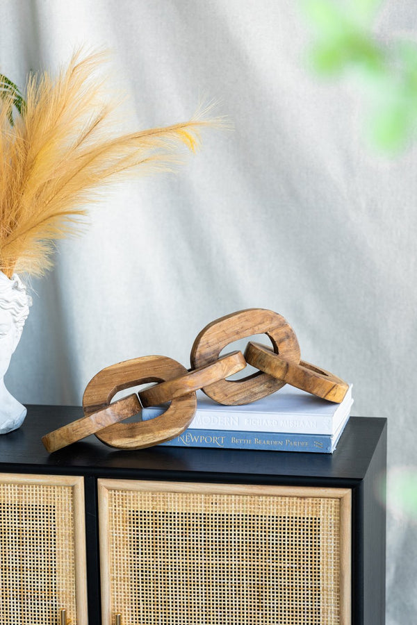 English Elm S/2 Teak Chain Decor Statues Set — 100% Teak Root Sculptures for Living Room, Hallway Accent, 24x14x14 W2078P360889