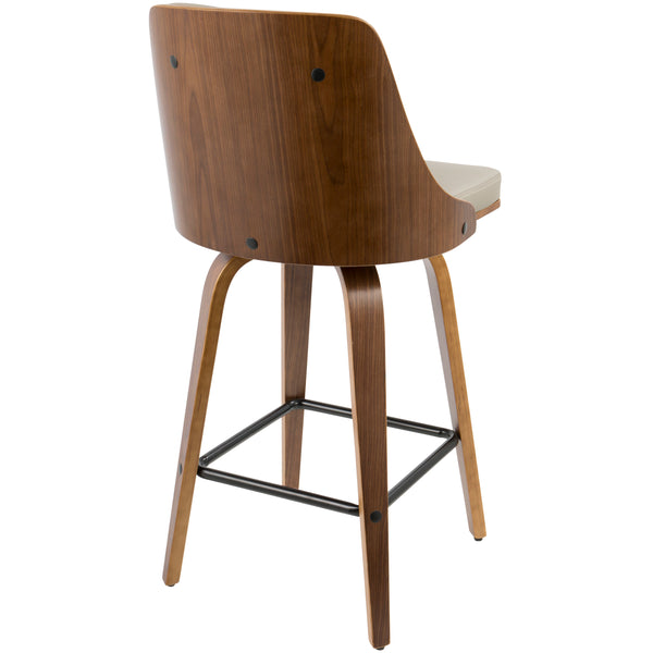 English Elm Gianna 26" Mid-Century Counter Stool with Walnut Bentwood Back and Tufted Faux Leather Swivel Grey B202S00298