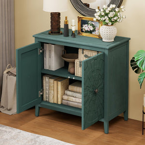 English Elm Geometric Diamond Embossed Sideboard Cabinet Matte Vintage Mdf Entryway Storage Green W688P364740