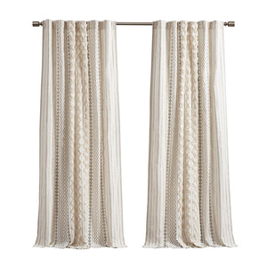 JLA Home INK+IVY - Cotton Geometric Printed Curtain Panel with Tufted Chenille Stripe Trim and Lined Privacy Drapes Ivory II40-1292