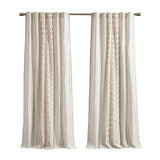 INK+IVY Imani Mid-Century Cotton Printed Curtain Panel with Chenille Stripe and Lining II40-1180 Ivory