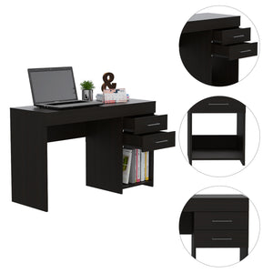 English Elm Austin Writing Computer Desk with Two Drawers and Cabinet, Spacious Legroom, Open Shelf, Durable Particleboard Black 51 L x 22 W x 5 H B128P148865
