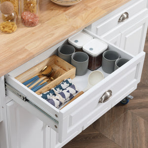 English Elm Homcom Versatile Rolling Kitchen Island With Drop Leaf Bar, Ample Storage, Spice Rack, White Finish W2225S00061