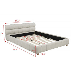 English Elm Modern Jute Upholstered Queen Platform Bed Low Profile Grid Texture Minimalist Frame B011S02297