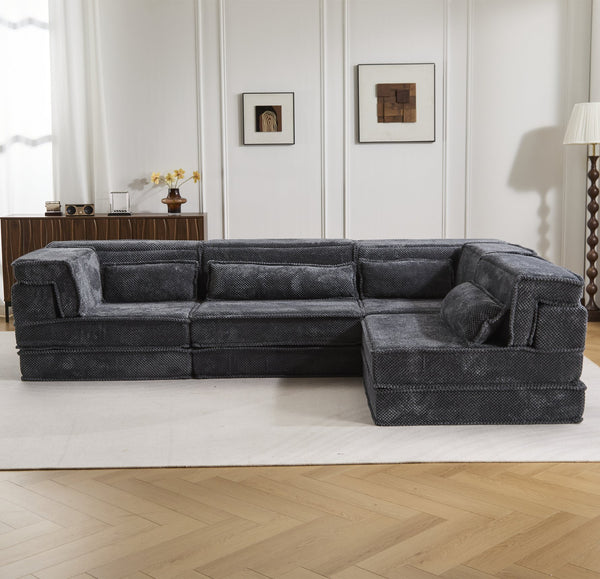English Elm Compression Modular Floor Sofa Bed - Cozy, No Assembly, Soft Fleece, Versatile 4-Seater With Pillows! W3723S00033