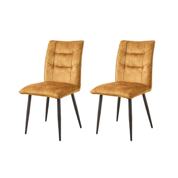 English Elm Modern Velvet Dining Chairs Set Of 2 - Stylish Mustard Yellow Cushions With Durable Iron Frames N842P284569Y