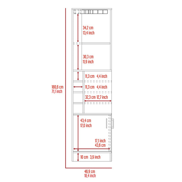 English Elm Seattle Tall Bar Cabinet with Eight Bottle Cubbies Open Shelving and Enclosed Storage B128P322509