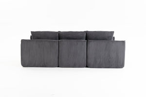 English Elm L Shaped Corduroy Modular Sectional with Cloud Cushions Footstool and Lumbar Pillows Gray W395S00140
