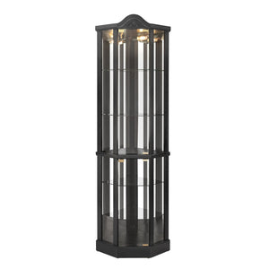 English Elm Glass Corner Curio Cabinet Lighted Dark Wood Display with Carved Crown Floral Detail W2275P292646