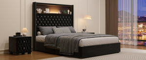 English Elm Full Velvet Wingback Platform Bed Tufted Headboard Shelf Usb Port Rivet Trim N733P368653B