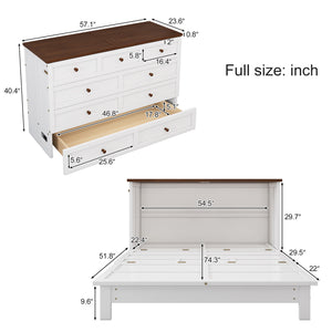English Elm Solid Pine Murphy Bed Chest with Built-In Charging Station, Large Storage Drawer, Space-Saving Design White+Walnut 59.06 L x 24.8 W x 5.31 H BS701P176340K