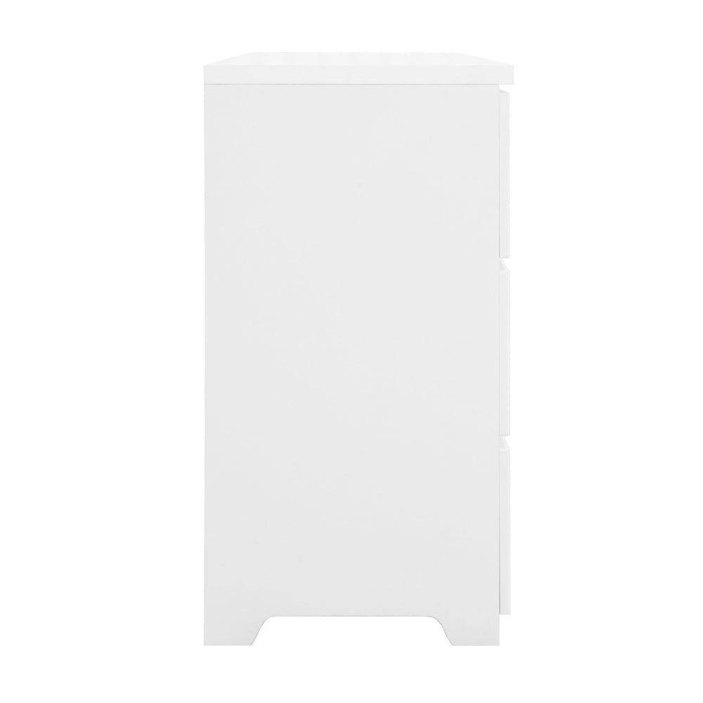 English Elm 6 Drawer Storage Cabinet White — Stylish 6-Drawer Dresser wavy fronts, spacious organizer for bedroom, hallway, entryway, living room W409P270435