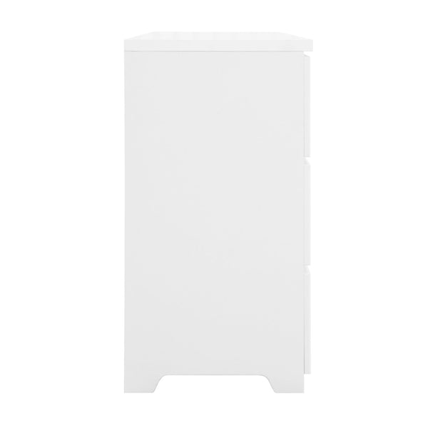 English Elm Modern Six Drawer Dresser with Wave Panel Fronts Handleless Design for Bedroom White W409P371358