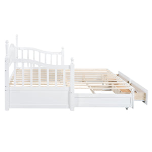 English Elm Wooden Twin Daybed with Trundle and Two Storage Drawers, Solid MDF Frame, Guardrails for Safety and Style White 43.5 L x 24.75 W x 6 H N733S173459K