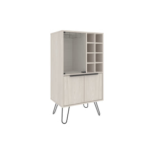 English Elm Bar Cabinet White Washed Oak 43.1" H with Glass Display, 2 Doors, 9 Shelves, Sturdy Legs, FSC B097P250849
