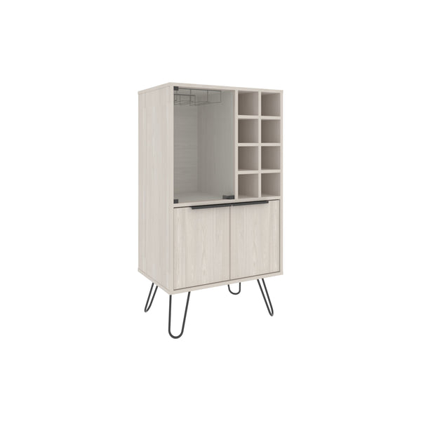 English Elm Bar Cabinet White Washed Oak 43.1" H with Glass Display, 2 Doors, 9 Shelves, Sturdy Legs, FSC B097P250849