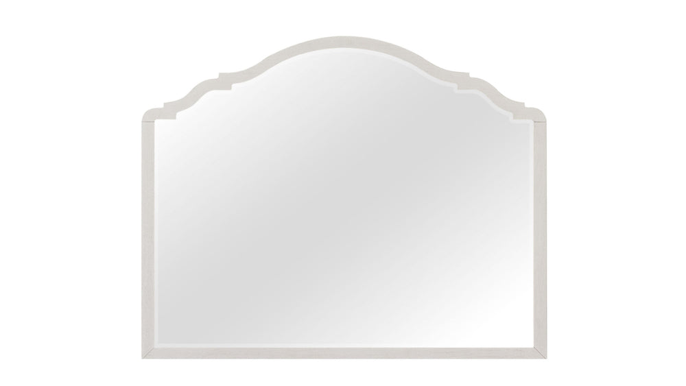 English Elm Shaped Arched Mirror in Cement Finish, White Solid Wood Frame with Durable Mindi Veneer Accent Decor B2699P395259