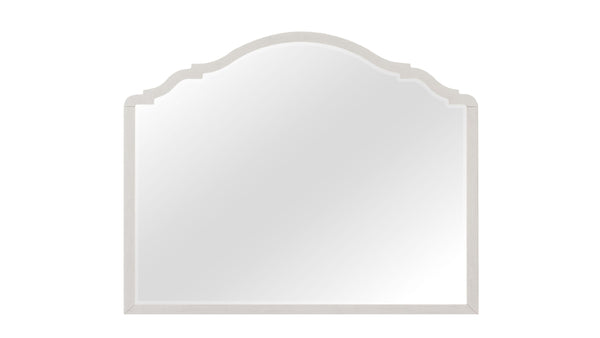 English Elm Shaped Arched Mirror in Cement Finish, White Solid Wood Frame with Durable Mindi Veneer Accent Decor B2699P395259