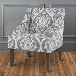English Elm Fabric Upholstered Accent Chair with Damask Print Swooping Arms and Tapered Wood Legs B056P417119