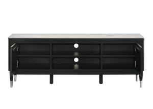 English Elm Contemporary Maidstone TV Console with Sintered Stone Top, Silver-Capped Arrow Legs, Open Storage Black,White 75 L x 21 W x 24 H B2741P402568