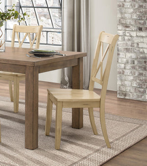 English Elm 5pc Farmhouse Dining Set Pine Table with Four Double X Back Chairs for Kitchen Cream+Brown B011S00997