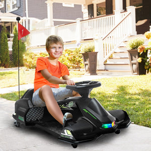 English Elm Aosom Kids Battery Powered Drift Kart with Led Lights Music and Slow Start Feature Black W2225P217183