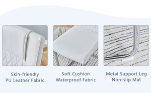 English Elm Table Set With Black Marble-Patterned Top & Stainless Steel Legs, 6 White Pu Chairs For Elegance W1151S01958-GIGA