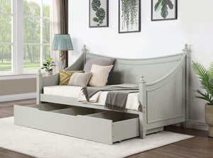 English Elm Light Twin Daybed with Molded Panels and Turned Finials, Solid Wood Transitional Design, Mattress Ready Light Gray 38 L x 81 W x 4 H B2741S00478