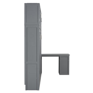 English Elm Queen Size Wall Murphy Bed With Desk, Storage Cabinets & Hydraulic Lift – Elegant Gray Design N820S10034E-GIGA
