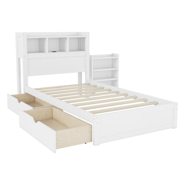 English Elm Twin Wood Storage Bed with Led Headboard Drawers and Pull Out Cabinet for Kids White W2593S00048
