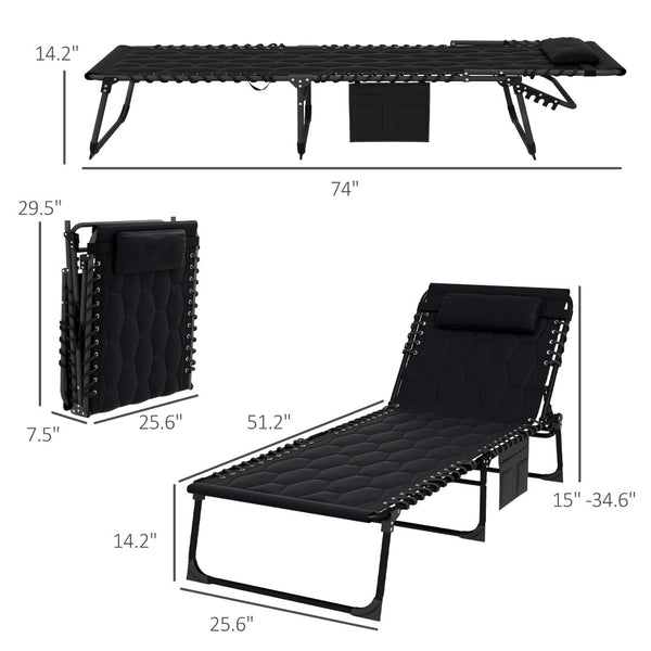 English Elm Outsunny Folding Chaise Lounge Chair - 5-Level Recline, Padded Comfort, Portable Design For Outdoor Relaxation W2225P200623-GIGA