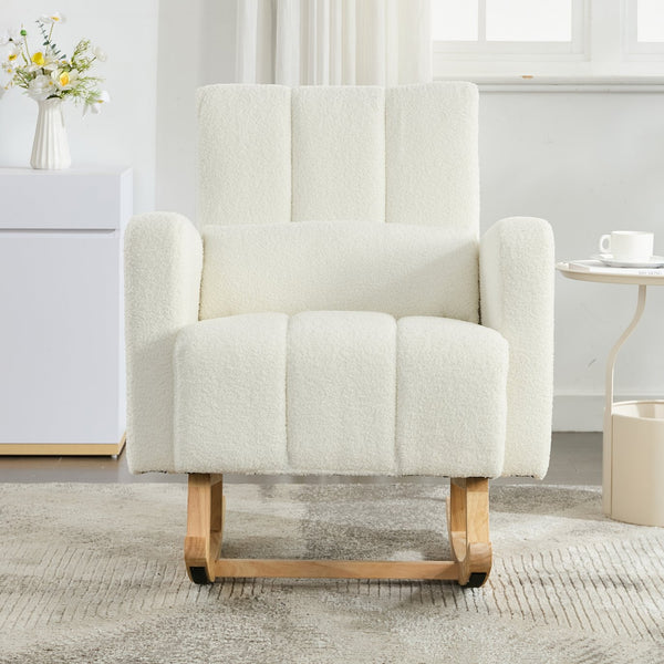 English Elm Christopher Knight Home® - Accent Rocking Chair In Cream White Teddy Velvet - Luxurious Comfort, Ergonomic Support & Style! N765P263906W