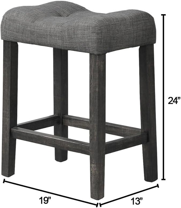 English Elm Counter Counter Height Dining Stool Set of 2 with Tufted Seat and Footrest, Transitional Minimalist Design for Small Spaces Charcoal 24 L x 26 W x 6 H B011P362592