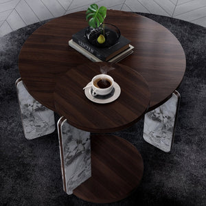 English Elm Set of 2 Round Sintered Stone Nesting Tables Sleek Modern Accent for Living Rooms W2899P405895