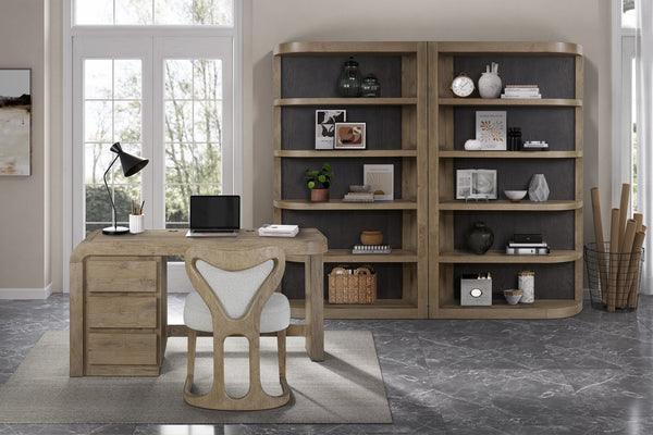 English Elm Reversible Etagere in English Knotty Oak Veneer — Solid Wood/MDF, Reversible Shelving, Sculptural Rounded Fronts B2699P401365