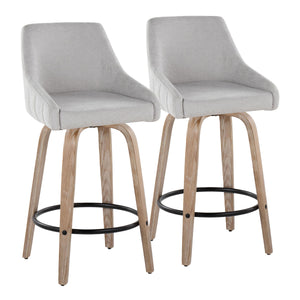 English Elm Hannah 26" Transitional Counter Stool Set of 2 with Swivel, Padded Upholstery, Whitewash Wood Legs and Round Black Metal Footrest Grey B202S00325